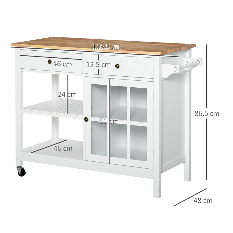 HOMCOM Kitchen Island on Wheels Utility Cart with Towel Rack, 2 Drawers, White