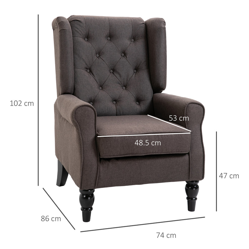 HOMCOM Accent Armchair Home Furniture Retro Tufted Club Wood Fabric Brown