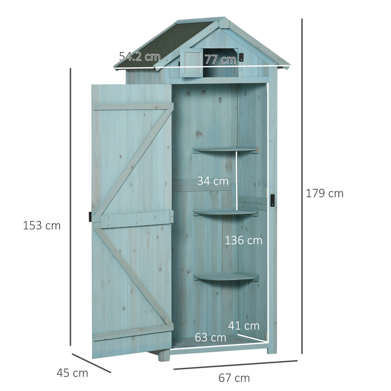 Outsunny Wooden Garden Storage Shed Tool Storage Box, 77 x 54 x 179 cm, Blue