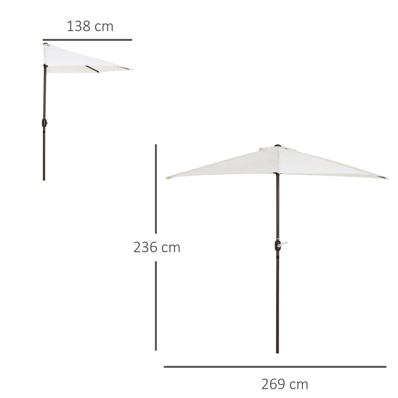 Outsunny 3 (m) Metal Frame Garden Furniture Parasol Half Round Umbrella