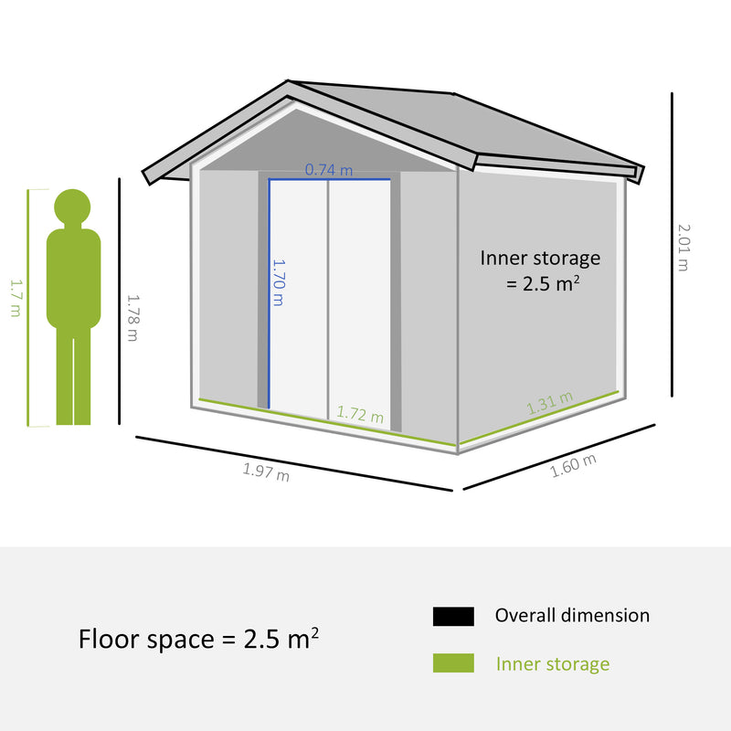 Outsunny 6.5x5.2ft Garden Shed Wood Effect Tool Storage Sliding Door Wood Grain