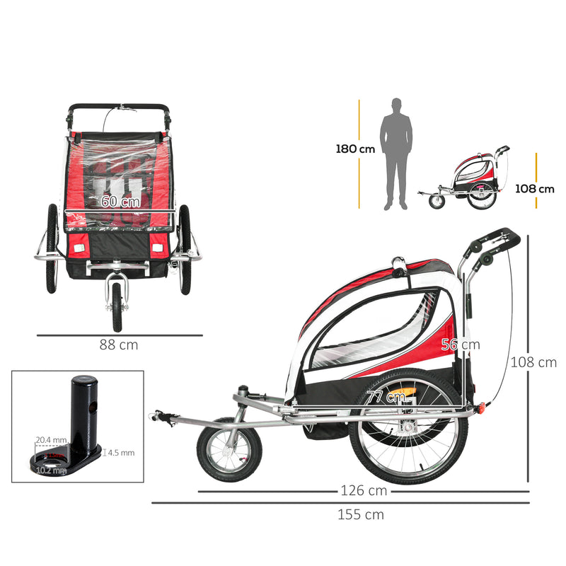 HOMCOM Child Bike Trailer Baby Bicycle Trailer for 2 Kids 360° Rotatable w/ LED