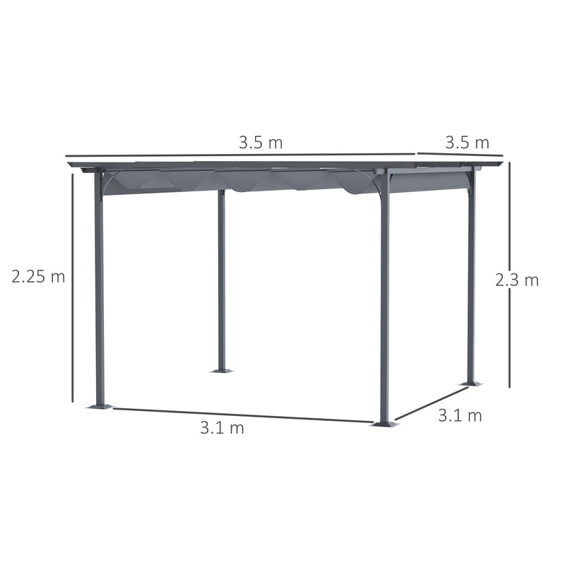 Outsunny 3.5x3.5m Pergola Metal Gazebo Backyard Porch Awning Retractable Canopy