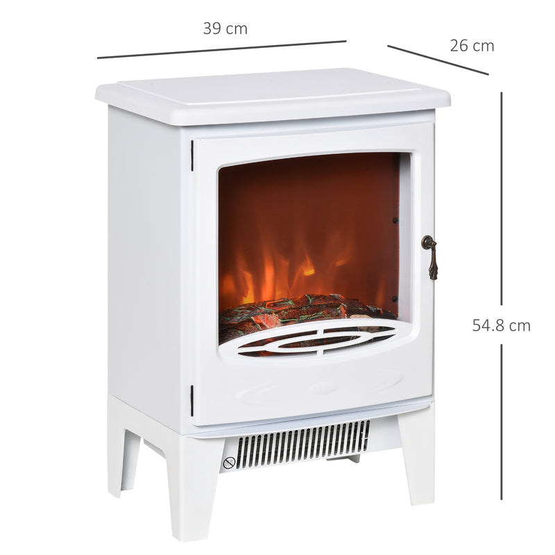 HOMCOM Freestanding Electric Fireplace Stove Heater W/ LED Flame Effect White