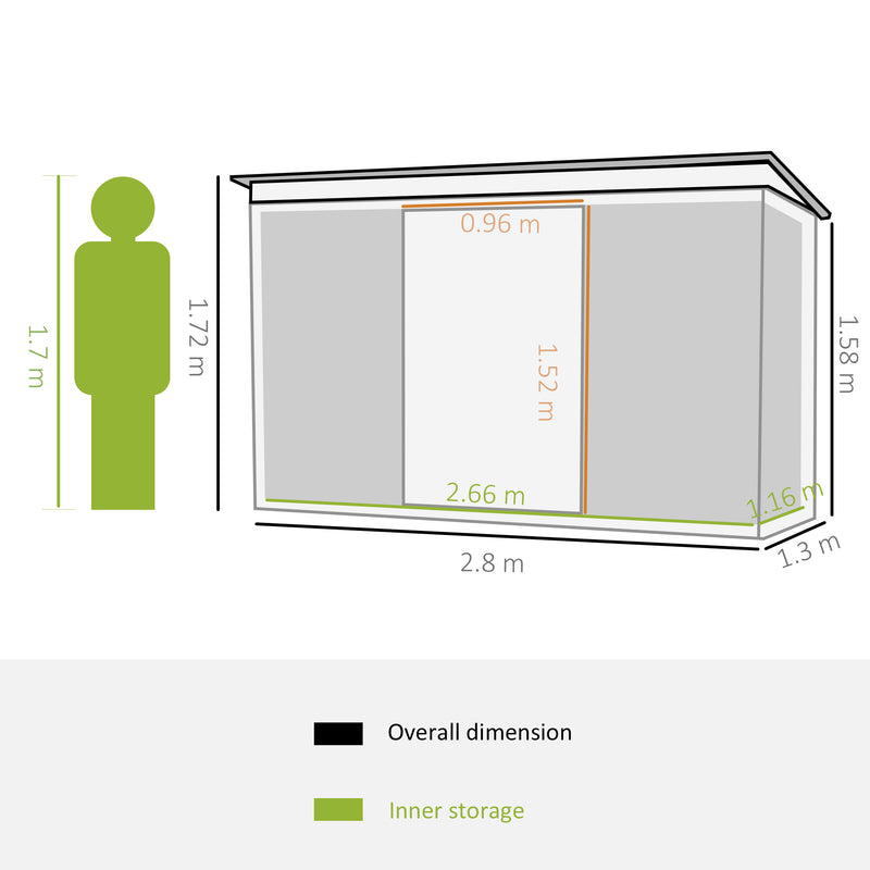 Outsunny 9 x 4FT Outdoor Metal Frame Garden Storage Shed w/ 2 Door, Green