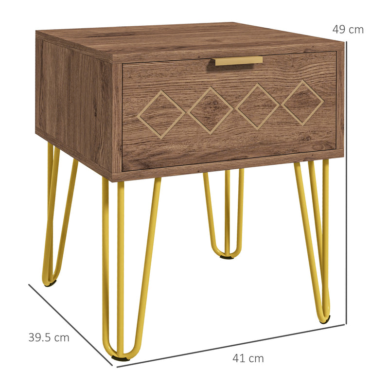 HOMCOM Bedside Table with Drawer, Gold Metal Legs for Living Room Bedroom