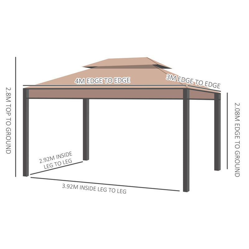 Outsunny 3 x 4m Garden Metal Gazebo Marquee Patio Party Tent Canopy Shelter