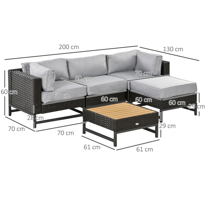 Outsunny Rattan Corner Sofa, Rattan Garden Furniture Wood Grain Plastic Table