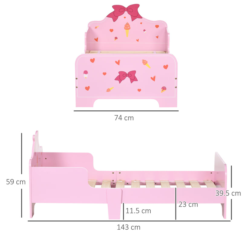 ZONEKIZ Kids Toddler Bed w/ Cute Patterns, Safety Rails - Pink