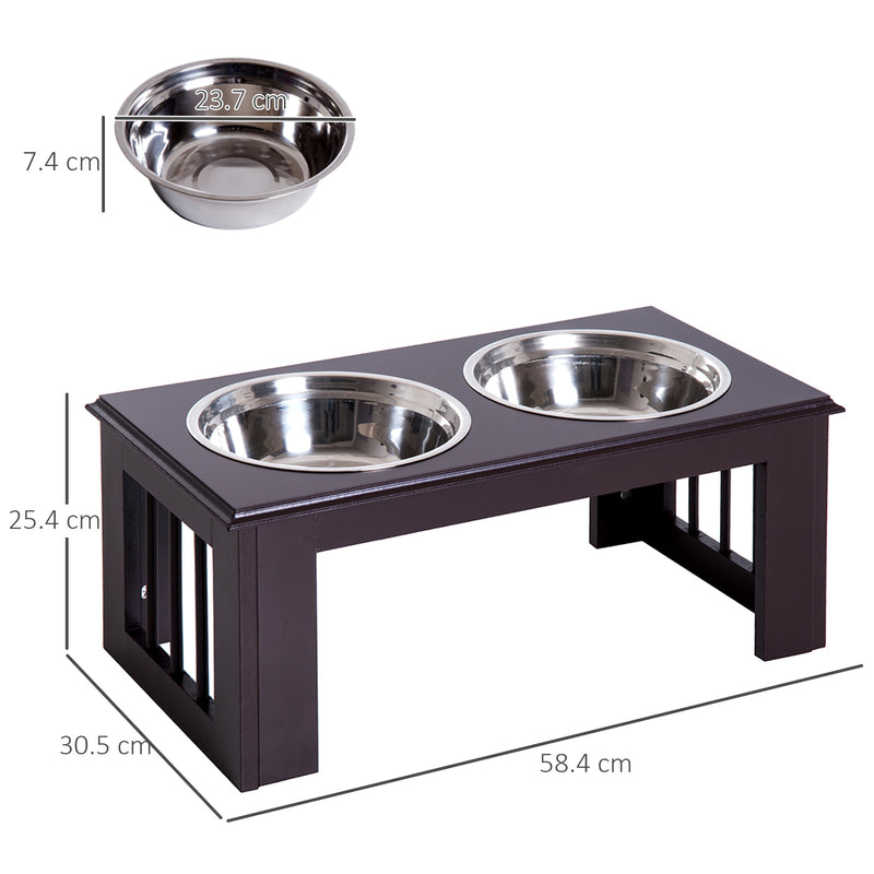 PawHut Raised Dog Bowls Pet Feeder Elevated Double Stainless Steel Water Brown