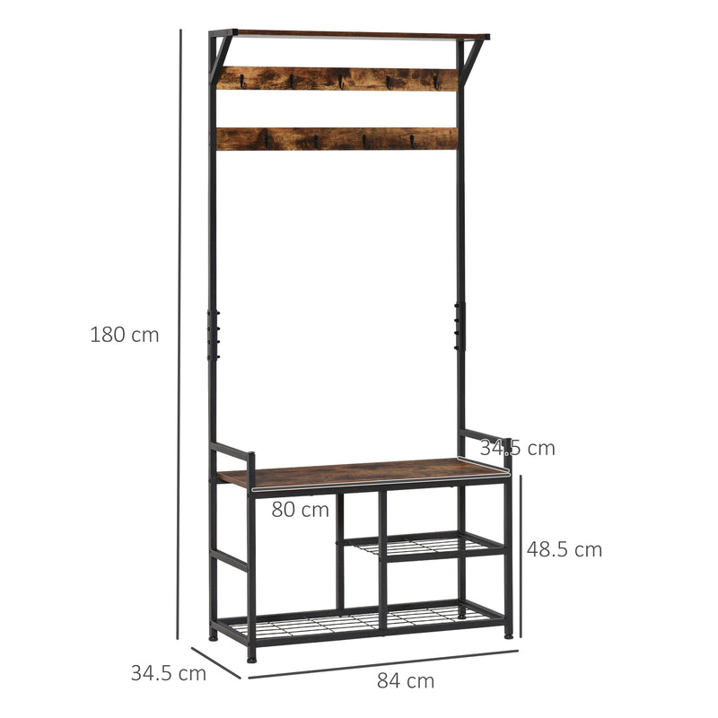 HOMCOM Coat Rack Stand Shoe Storage Bench for Bedroom Living Room Entryway