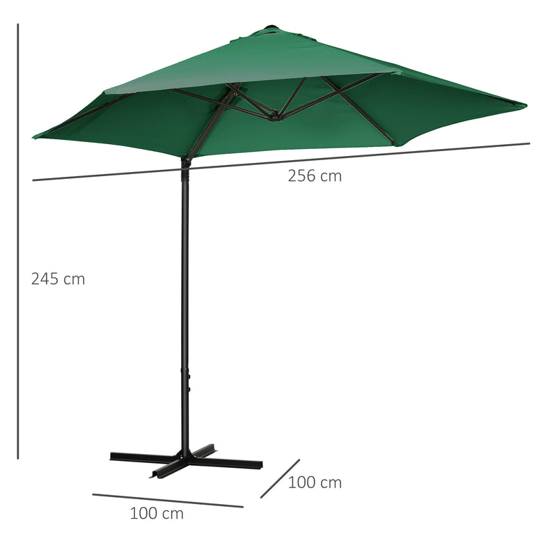 Outsunny 2.5M Offset Roma Patio Umbrella W/ 360° Rotation and Base, Green