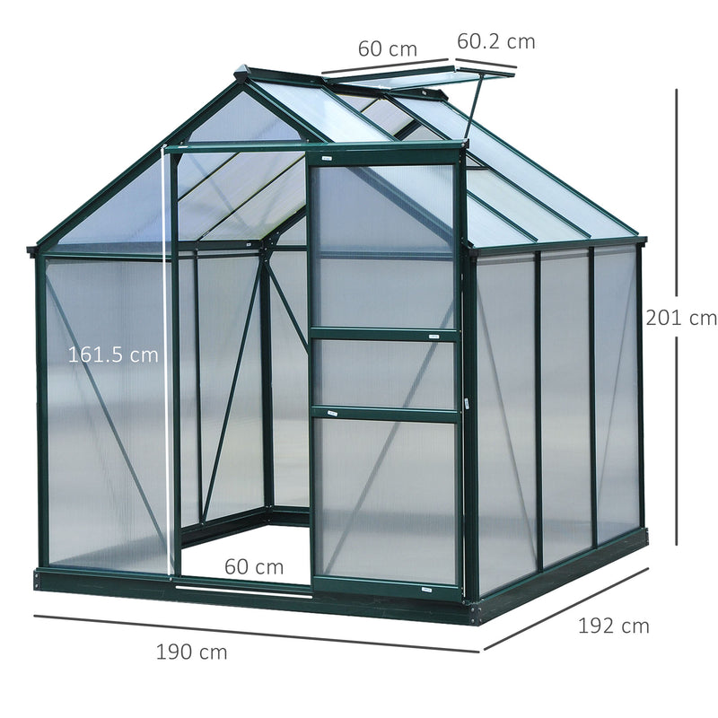 Outsunny 6x6ft Walk-In Polycarbonate Greenhouse Plant Grow Galvanized Aluminium