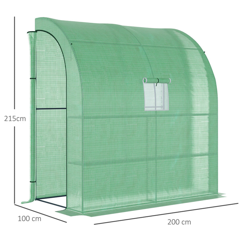 Outsunny Walk-In Lean to Wall Greenhouse w/Window&Door 200Lx 100W x 215Hcm Green