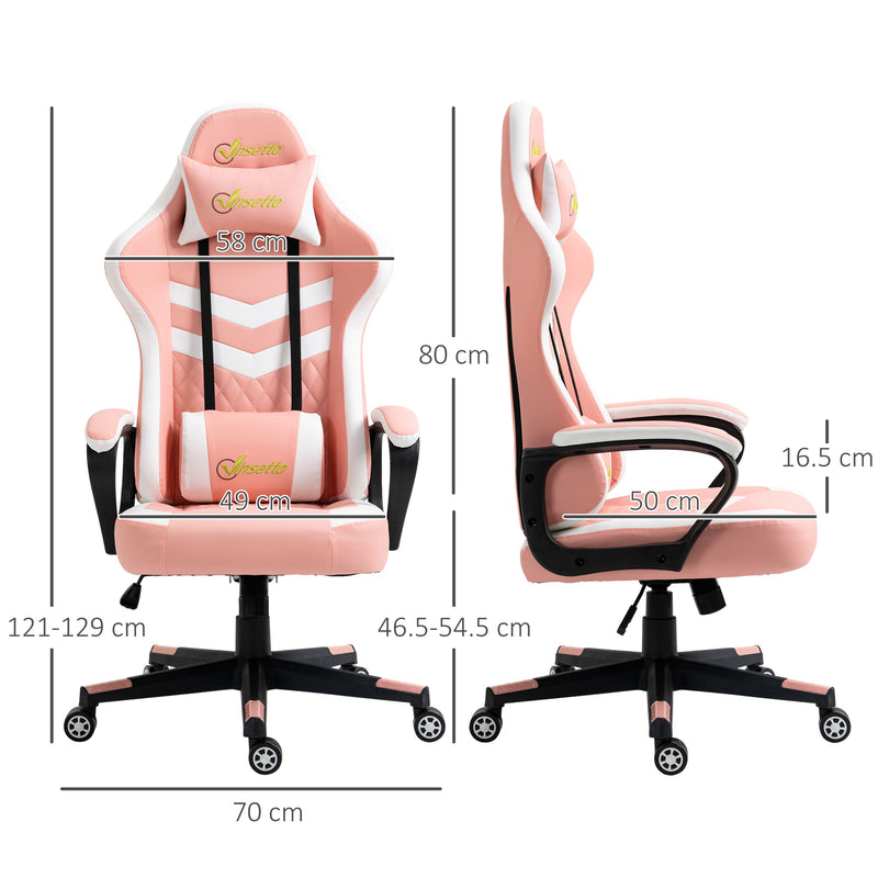 Vinsetto Racing Gaming Chair w/ Lumbar Support, Gamer Office Chair, Pink