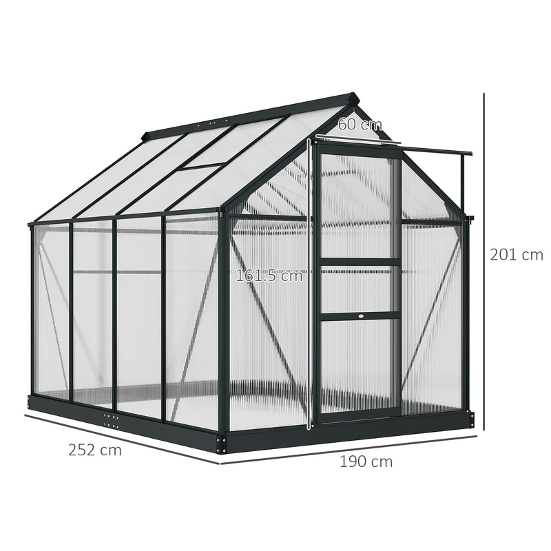 Outsunny 6x8ft Walk-In Polycarbonate Greenhouse Plant Grow Galvanized Aluminium