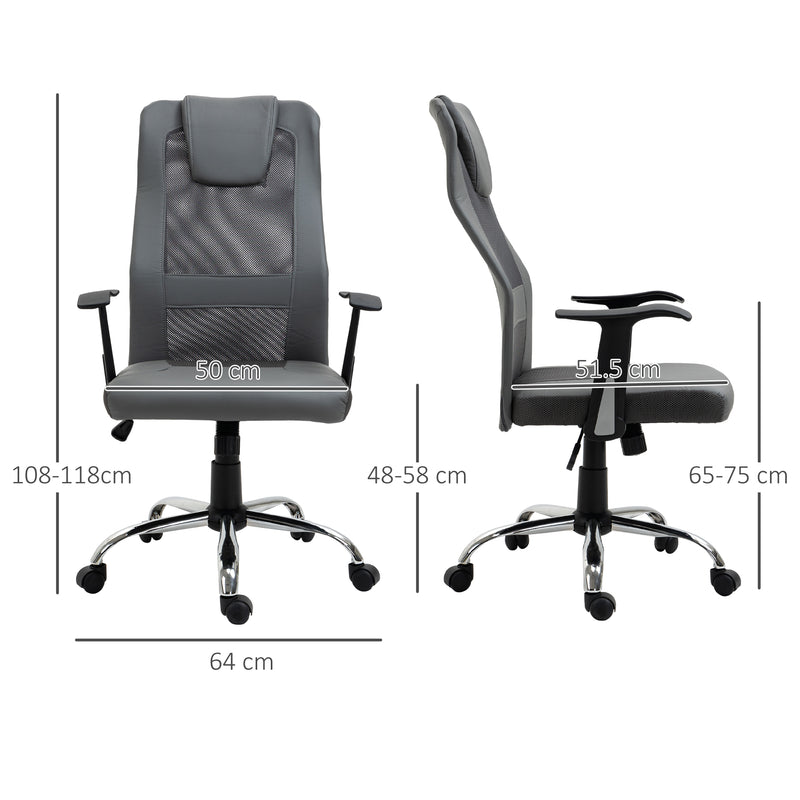 Vinsetto High Back Mesh Office Chair Swivel Chair w/ Headrest Armrests Grey