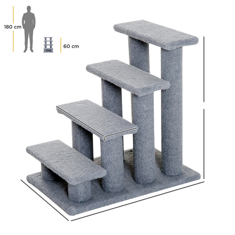 PawHut Dog Steps for Bed 4 Step Pet Stairs for Sofa Dog Cat Climb Ladder Grey