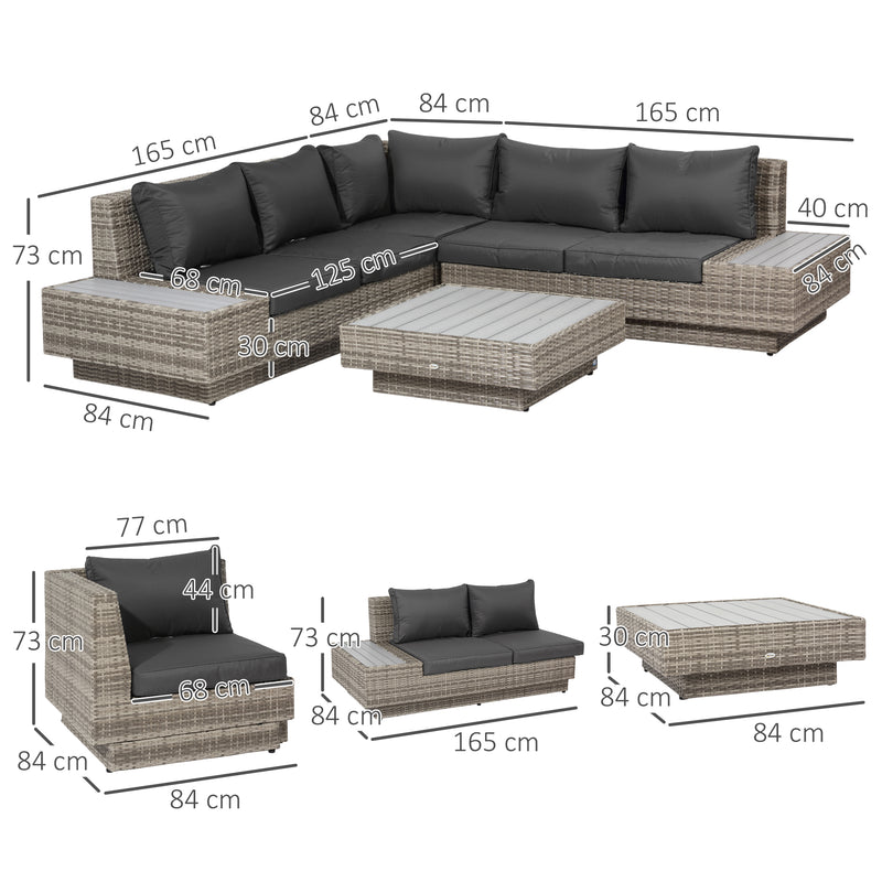 Outsunny 4Pcs Rattan Sofa Set Garden Furniture Set with Armrest Cushions Grey