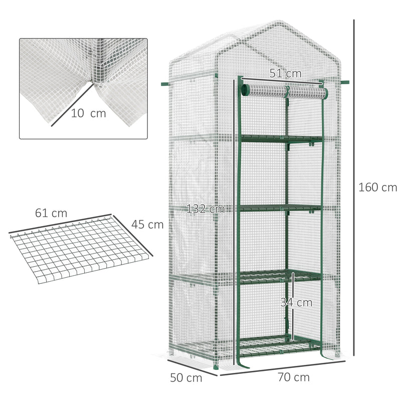 Outsunny Mini Greenhouse 4-Tier Portable Plant House Shed w/ PE Cover, White