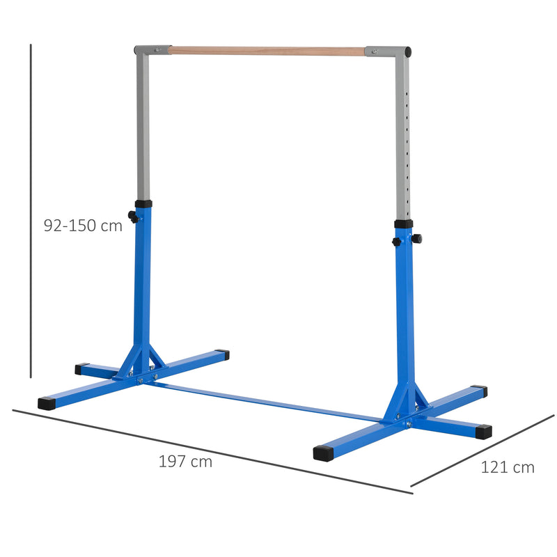 HOMCOM Adjustable Kids Gymnastics Bar Horizontal Training Steel Frame Wood Blue