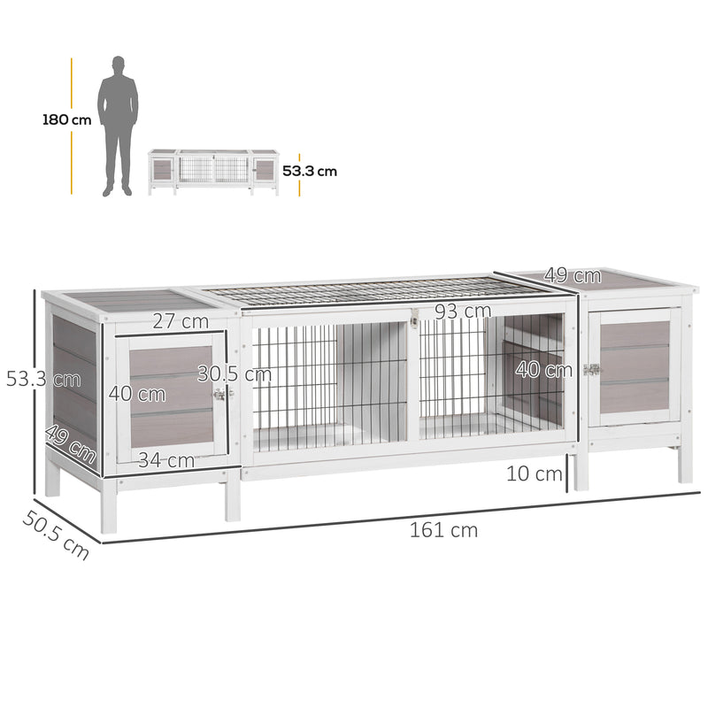 PawHut Rabbit Hutch Separable Guinea Pig Cage Bunny Run w/ Slide Out Tray - Grey