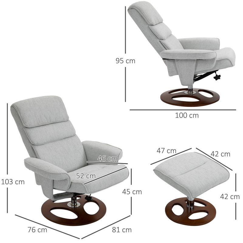 HOMCOM Recliner Chair Ottoman Set 360° Swivel Sofa Wood Base Grey