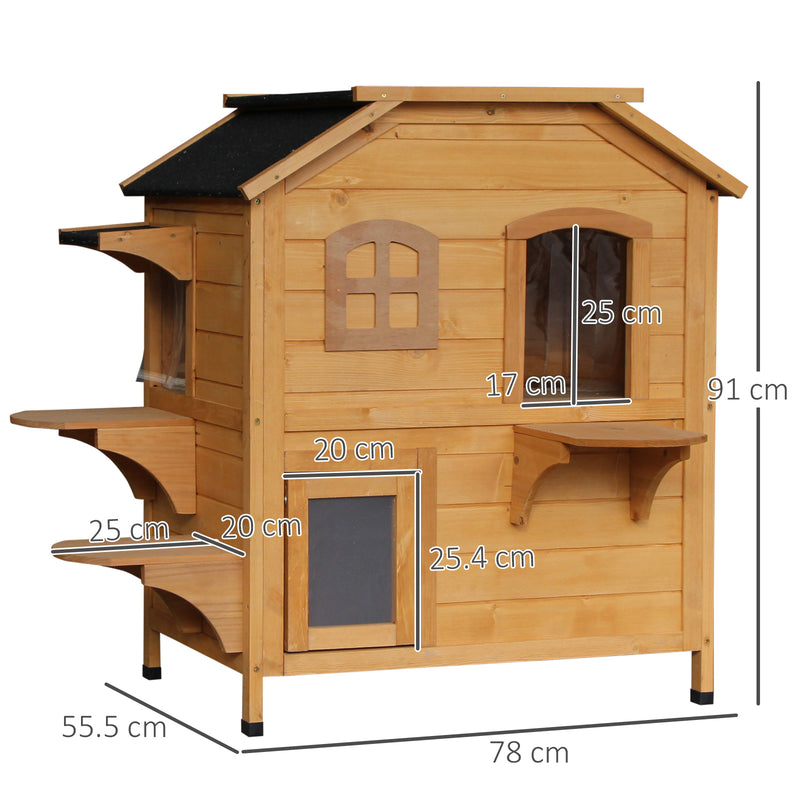 PawHut Wooden Cat House Cat Cave Pet Shelter Condos Outdoor Natural Wood Finish