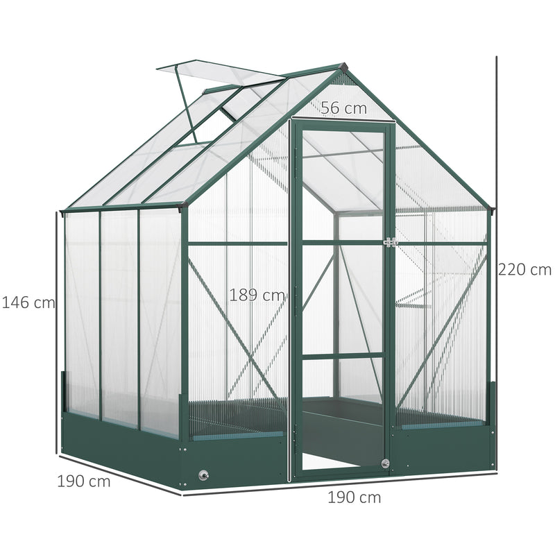 Outsunny Walk-in Greenhouse Garden Polycarbonate Aluminium w/ Smart Window 6x6ft