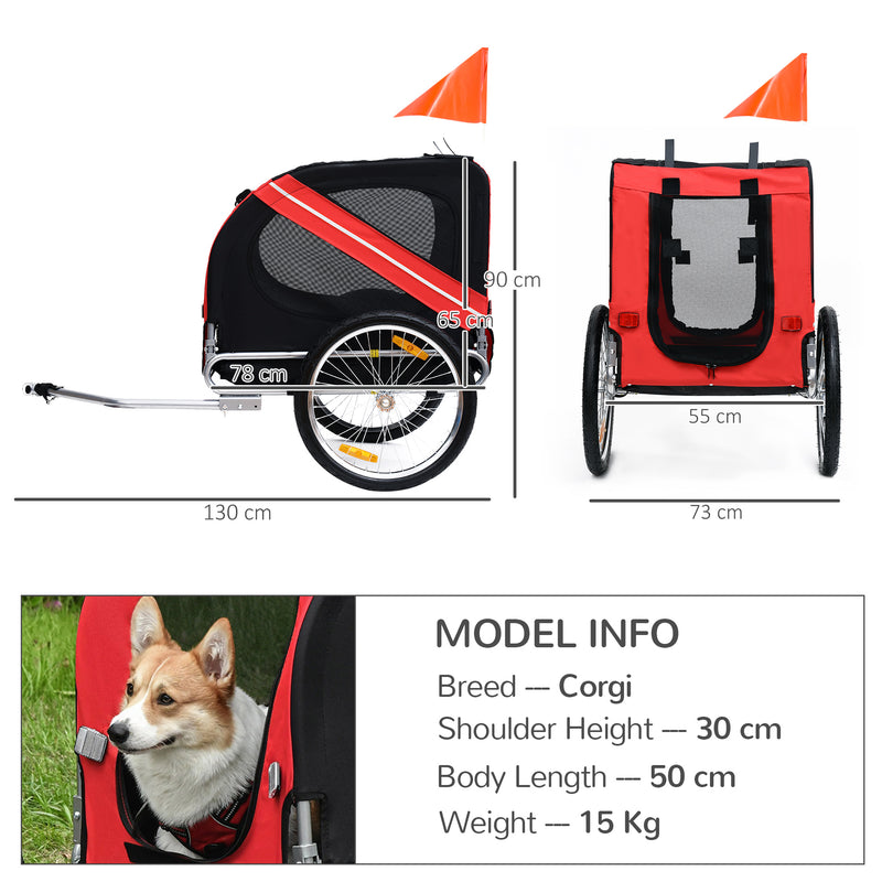 PawHut Pet Bicycle Trailer Dog Cat Bike Carrier Water Resistant Red Outdoor