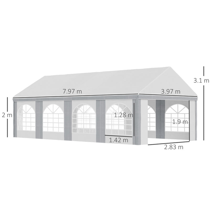 Outsunny 8 x 4m Party Tent, Marquee Gazebo with Sides, Windows and Double Doors