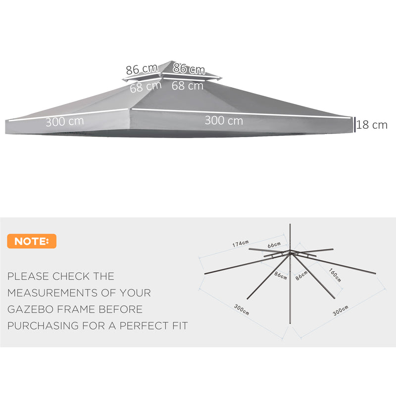 Outsunny 3(m) 2 Tier Garden Gazebo Top Cover Replacement Canopy Roof Light Grey