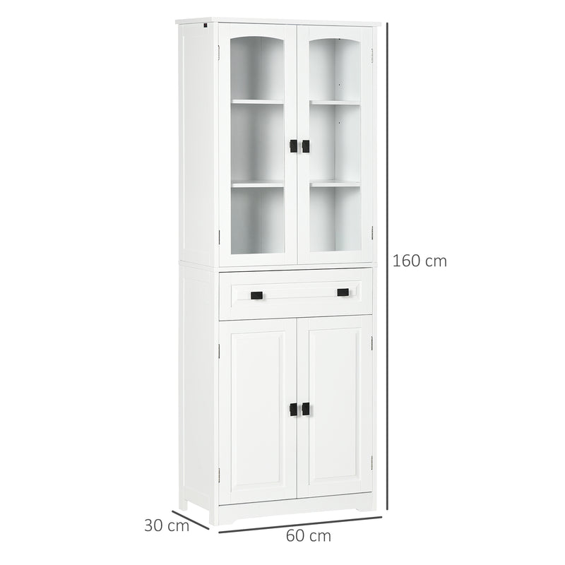 HOMCOM Kitchen Cupboard Storage Cabinet Adjustable Shelves, Glass Door, 160cm