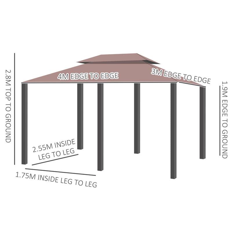 Outsunny 3 x 4m Outdoor 2-Tier Steel Frame Gazebo with Curtains Outdoor Backyard