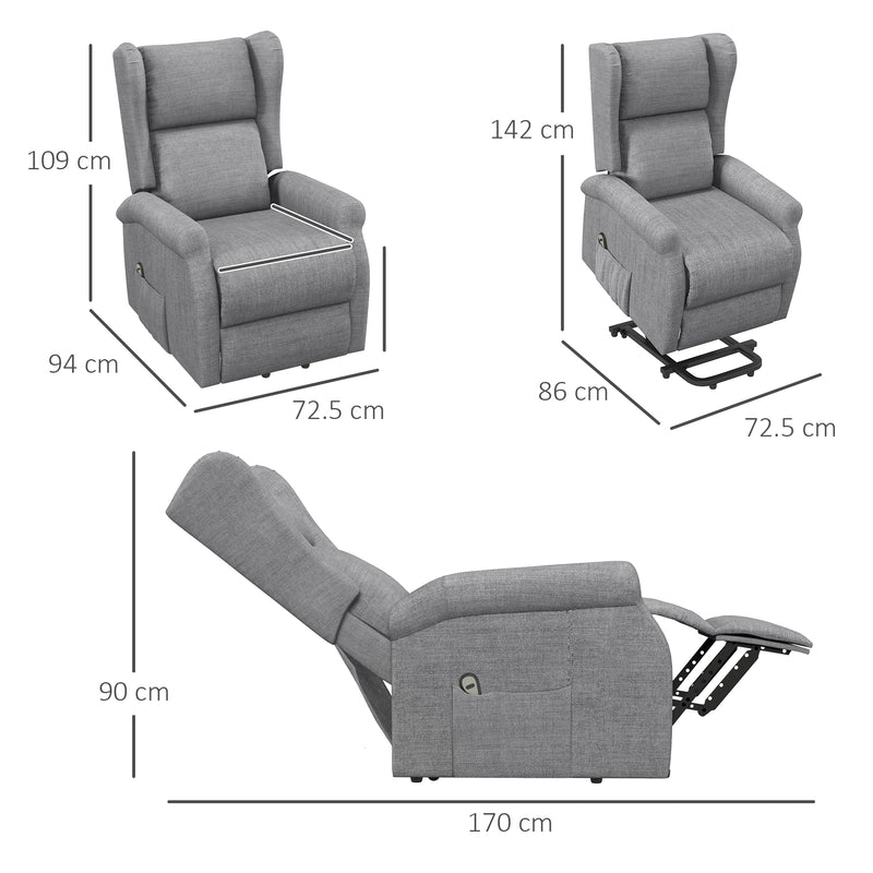 HOMCOM Power Lift Chair for the Elderly Fabric Recliner Armchair w/ Remote Grey