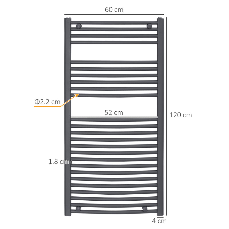 HOMCOM Heated Towel Rail, Hydronic Bathroom Ladder Radiator 600mm x 1200mm Grey