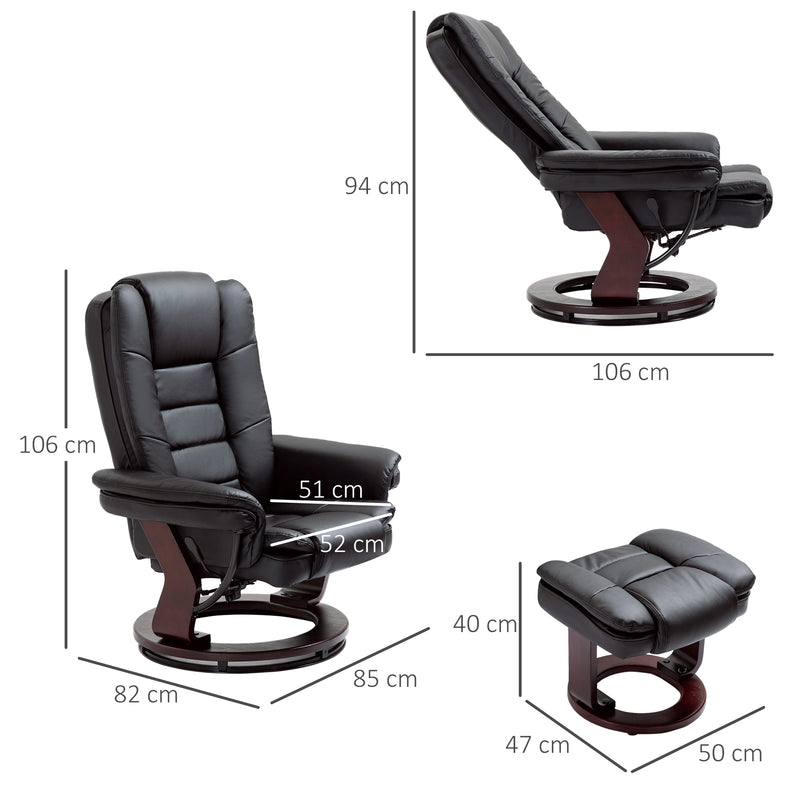 HOMCOM Swivel Manual Recliner and Footrest Set PU Leather Lounge Chair Black