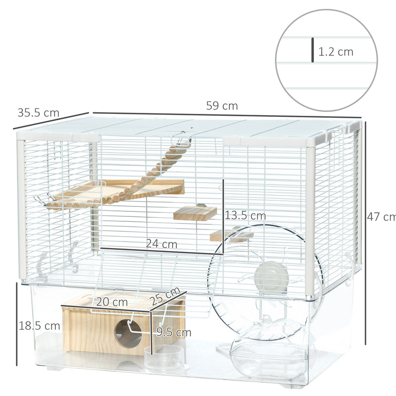 PawHut Hamster Cage, Gerbil Cage w/ Deep Bottom, Wooden Ramp, Exercise Wheel