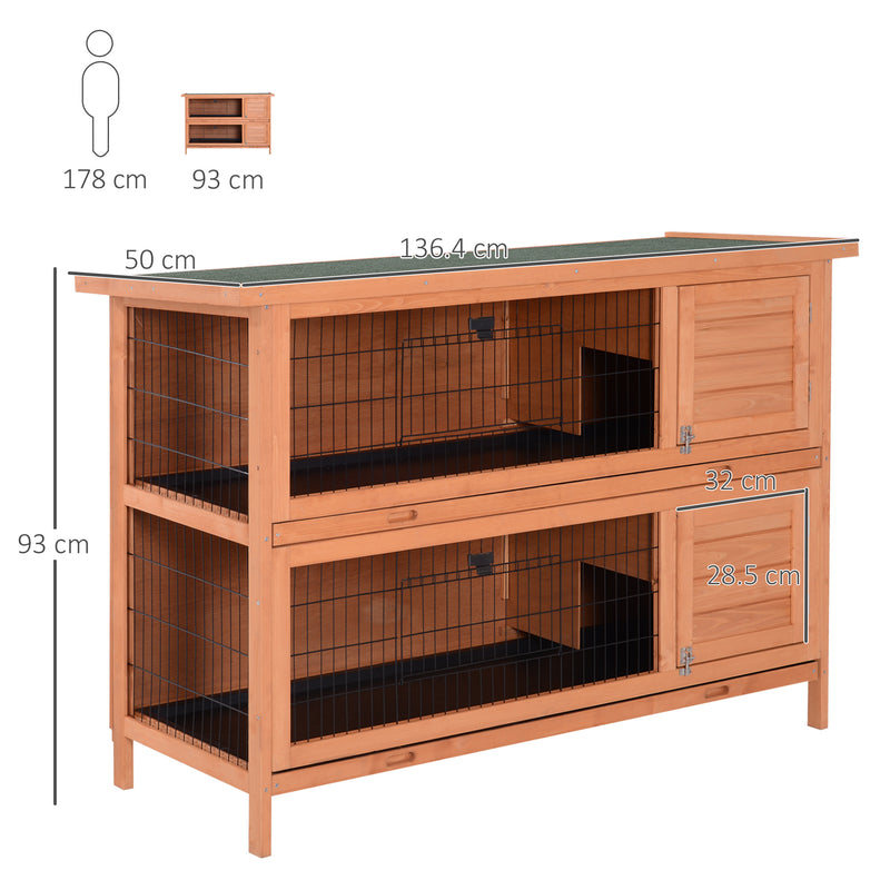 PawHut 54 Inch Large Rabbit Hutch Guinea Pig Hutches with Sliding Trays Outdoor