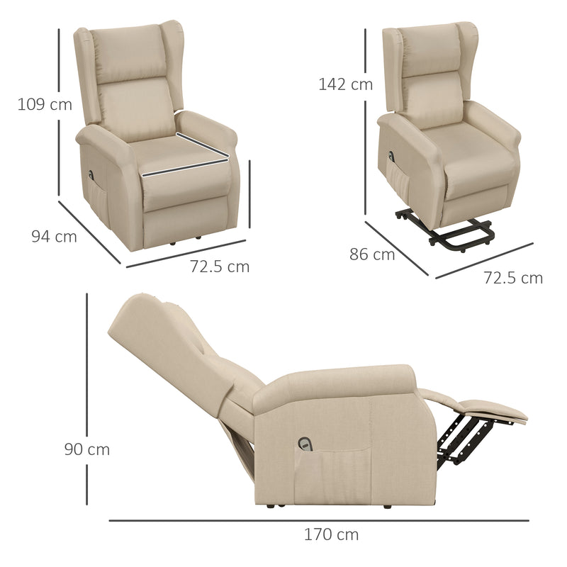 HOMCOM Power Lift Chair for the Elderly Fabric Recliner Armchair w/ Remote Beige