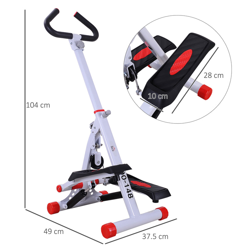 HOMCOM Foldable Stepper Adjustable Step Machine w/ Handlebar LCD Display, Red