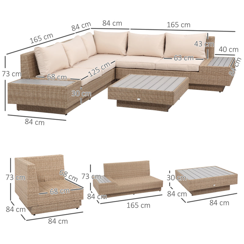 Outsunny 4Pcs Rattan Sofa Set Garden Furniture Set with Armrest Cushions Beige