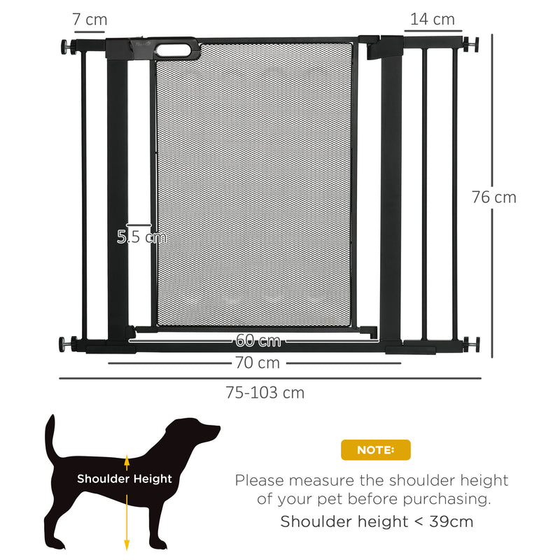 Pressure Fit Safety Gate for Doors, Dog Gate w/ Auto Close, 75-103 cm - Black