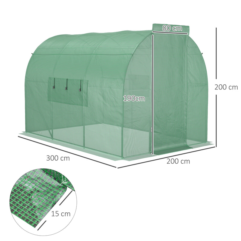 Outsunny 3 x 2M Reinforced Walk-in Polytunnel Garden Greenhouse Steel Frame