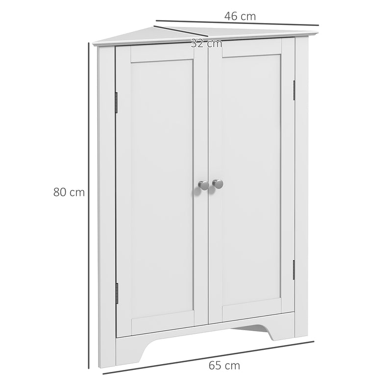 Kleankin Corner Bathroom Cabinet, Recessed Doors And Adjustable Shelf, White