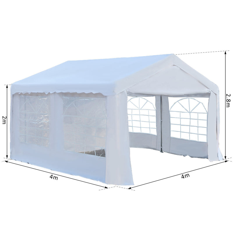 Outsunny 4m Gazebo Garden Marquee Canopy Party Carport Shelter Garage Tent White