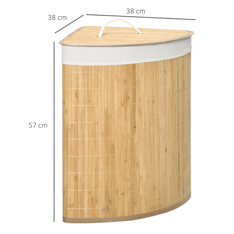 HOMCOM 55L Bamboo Corner Laundry Hamper Bamboo Laundry Basket 38x38x57cm Natural