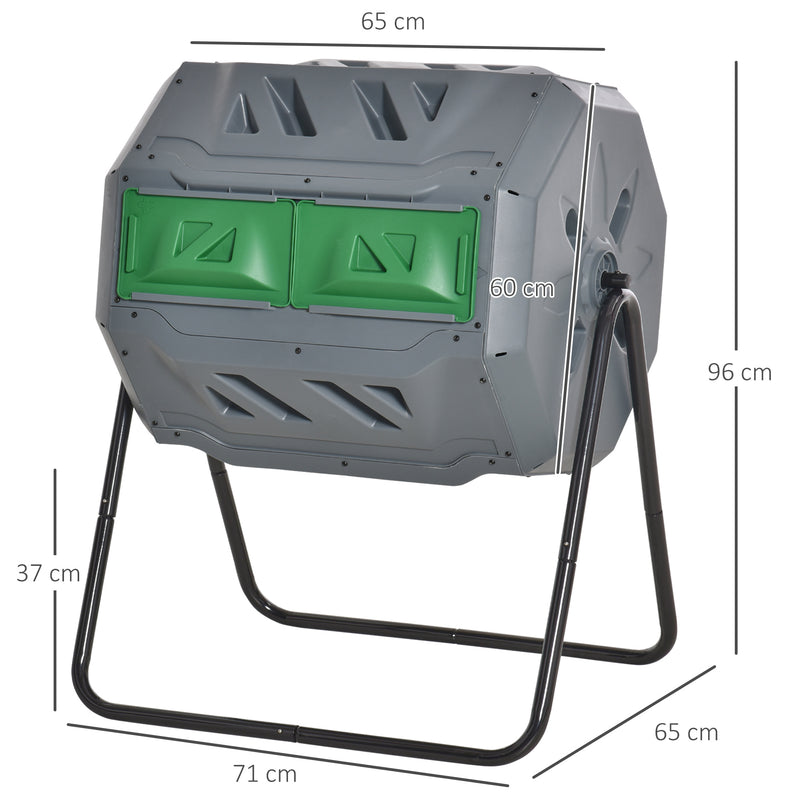 Outsunny 160L Outdoor Tumbling Compost Bin w/ Dual Chamber, Sliding Doors, Grey