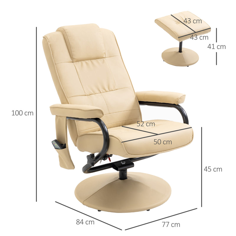 HOMCOM Massage Recliner Chair Cushioned Ottoman 10 Point Vibration Cream