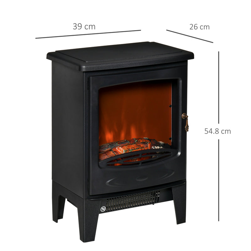 HOMCOM Freestanding Electric Fireplace Stove Heater W/ LED Flame Effect Black